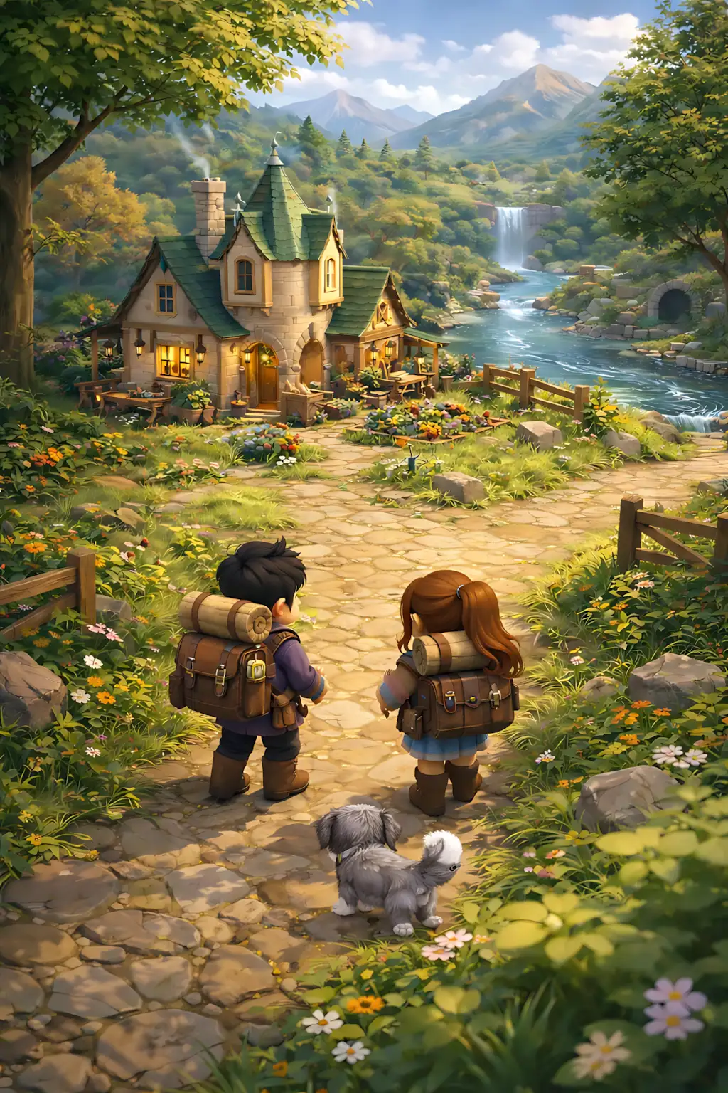 Key art concept for a cozy top-down 3D adventure game