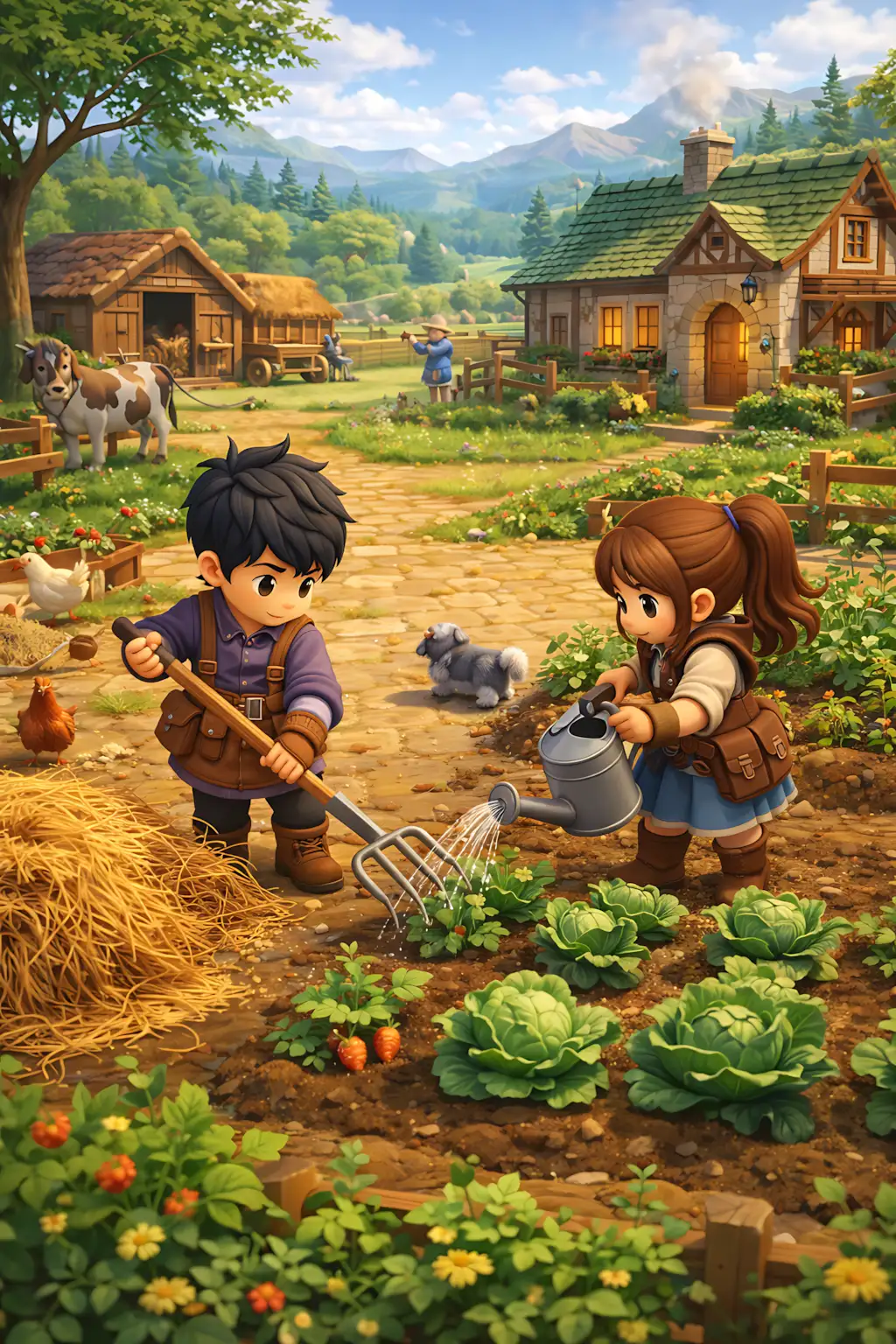 Concept art of a natural environment with fields and water